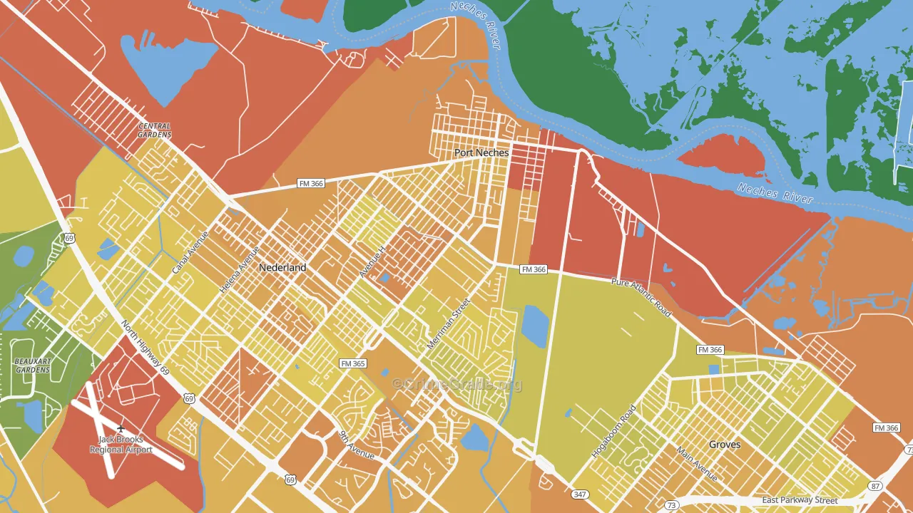 77651, TX Map of Vehicle Theft Rates