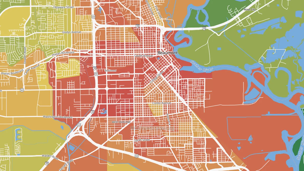 77701, TX Map of Vehicle Theft Rates