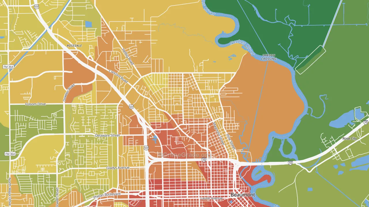 77703, TX Map of Vehicle Theft Rates