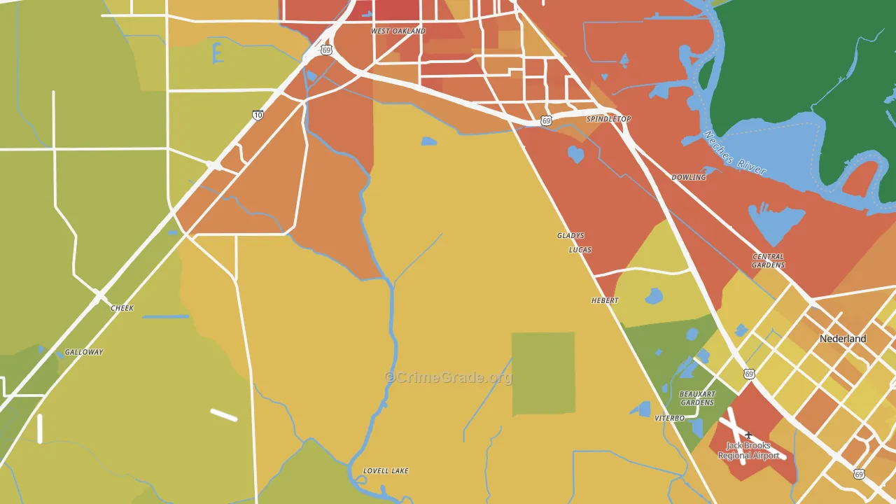 77705, TX Map of Vehicle Theft Rates