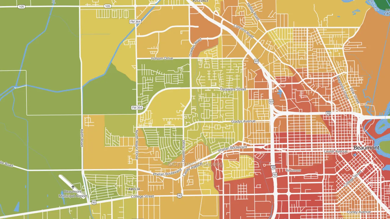 77706, TX Map of Vehicle Theft Rates