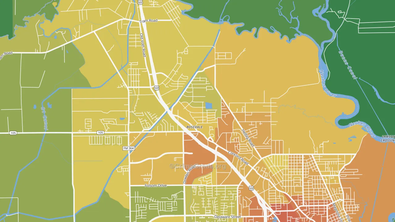 77708, TX Map of Vehicle Theft Rates