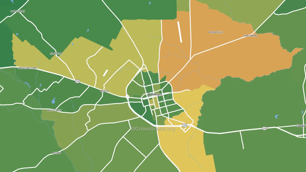 77833, TX Map of Vehicle Theft Rates