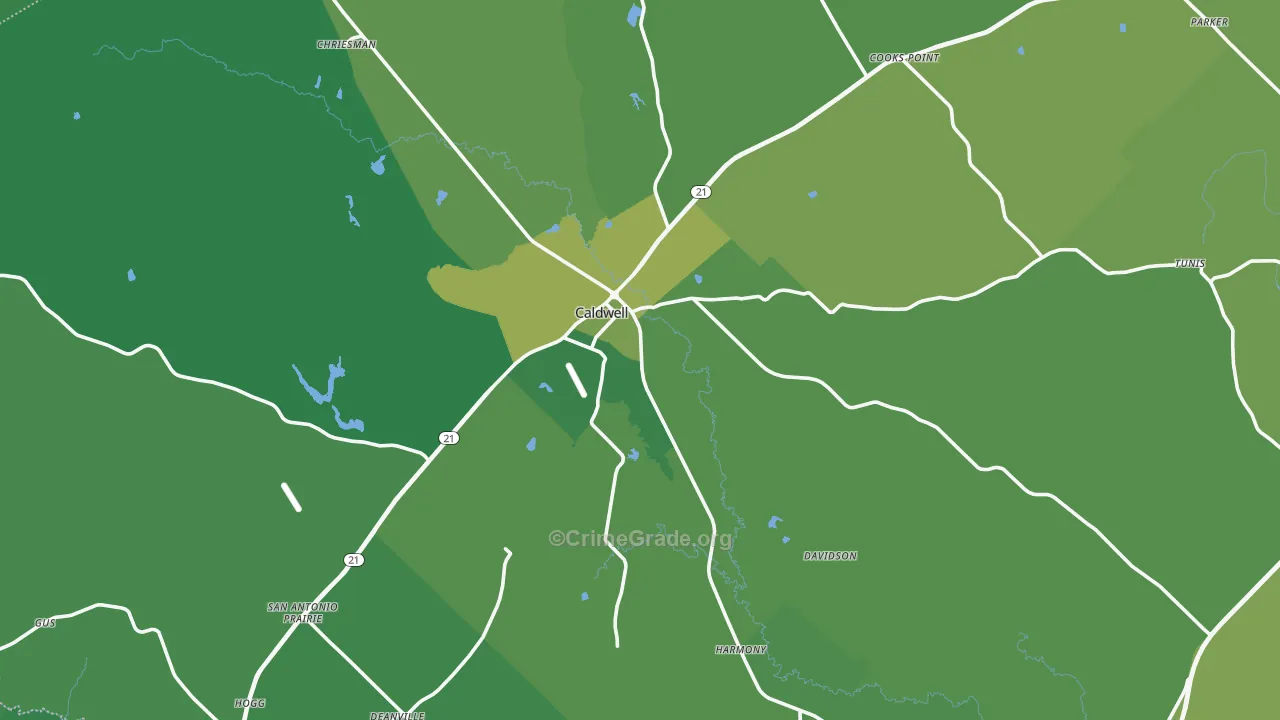 77836, TX Map of Vehicle Theft Rates