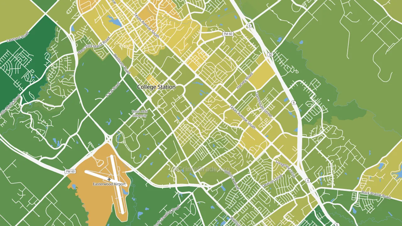 77840, TX Map of Vehicle Theft Rates