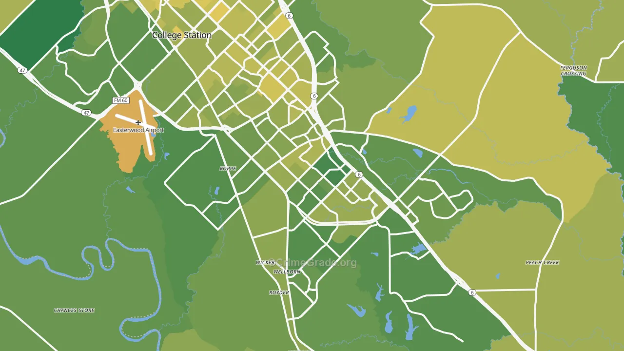 77845, TX Map of Vehicle Theft Rates