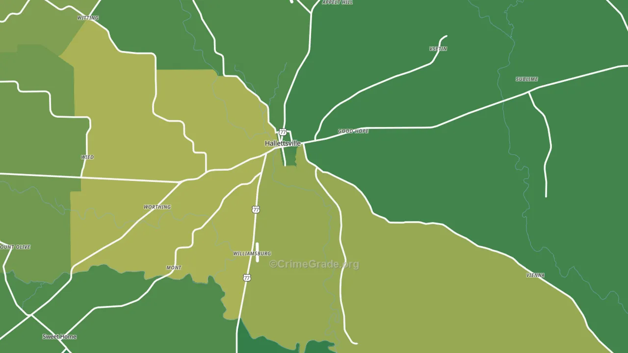 77964, TX Map of Vehicle Theft Rates