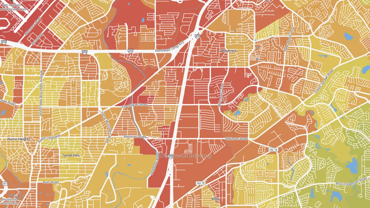 78218, TX Map of Vehicle Theft Rates