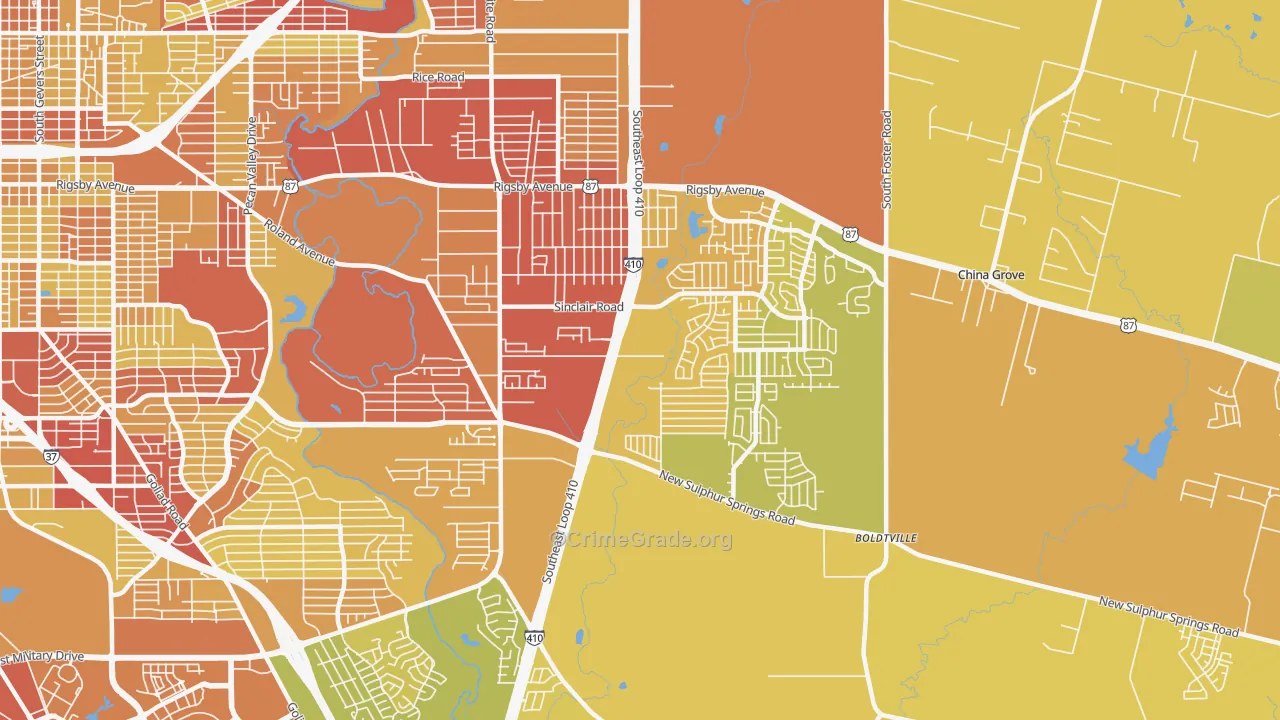 78222, TX Map of Vehicle Theft Rates
