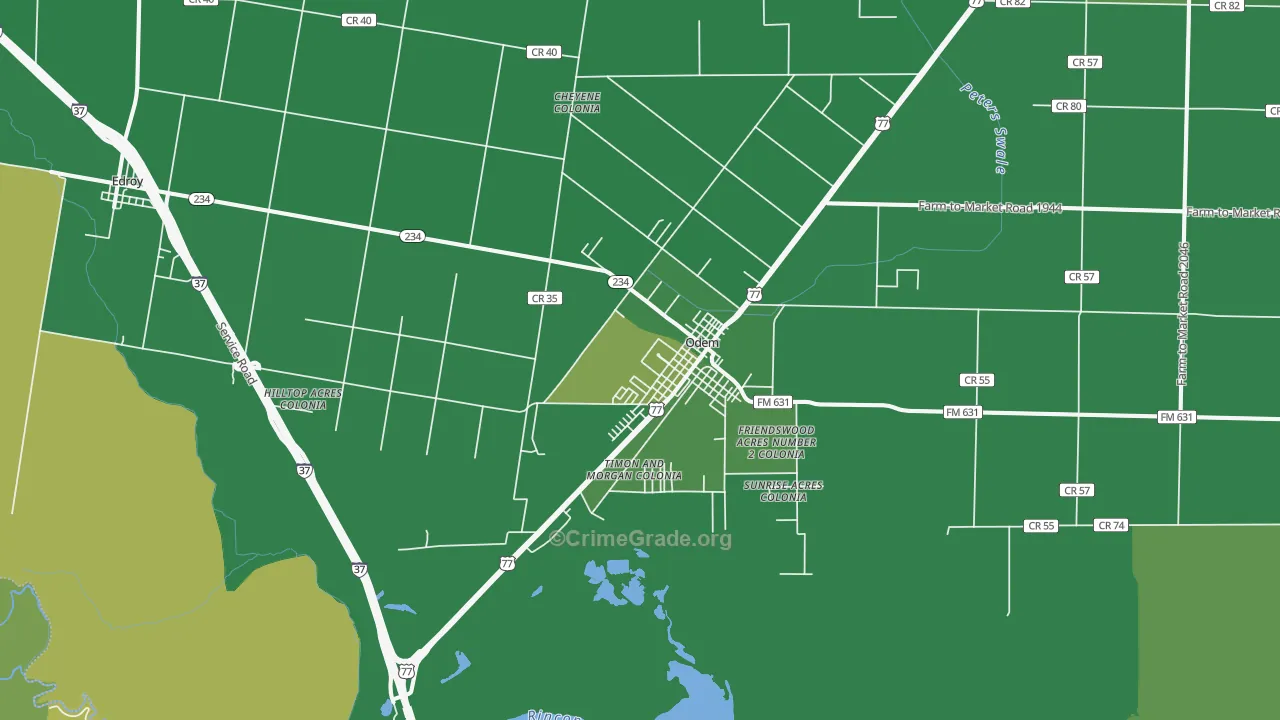 78370, TX Map of Vehicle Theft Rates