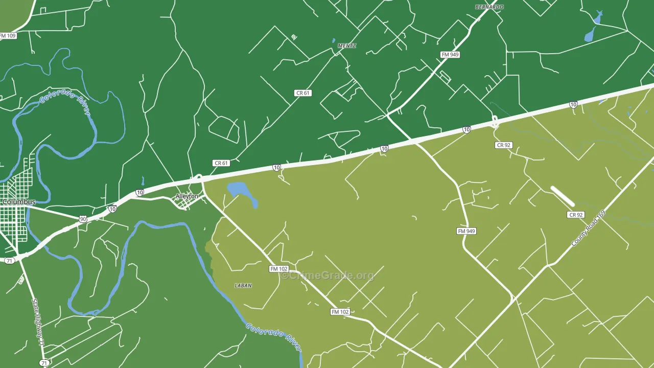 78935, TX Map of Vehicle Theft Rates
