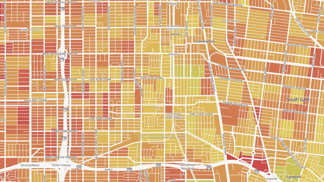 90002, CA Map of Vehicle Theft Rates