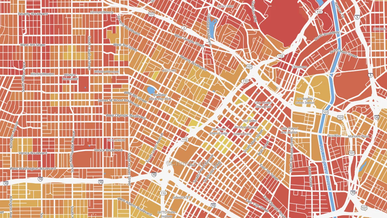 90017, CA Map of Vehicle Theft Rates