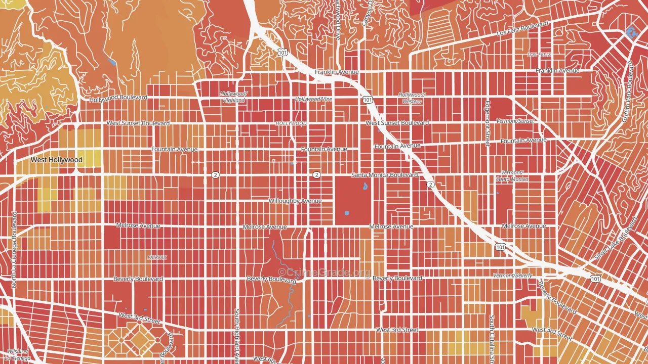 90038, CA Map of Vehicle Theft Rates