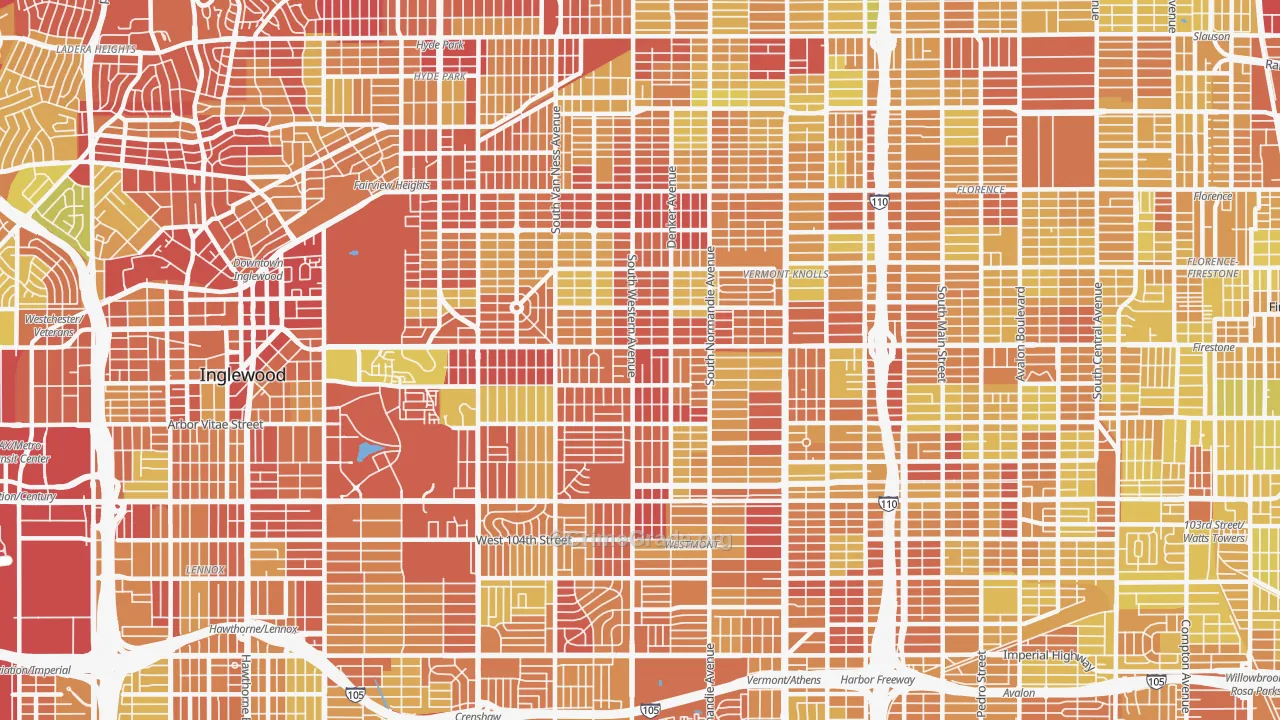 90047, CA Map of Vehicle Theft Rates