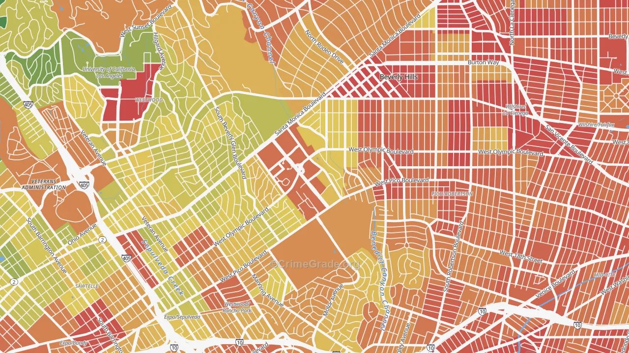 90067, CA Map of Vehicle Theft Rates