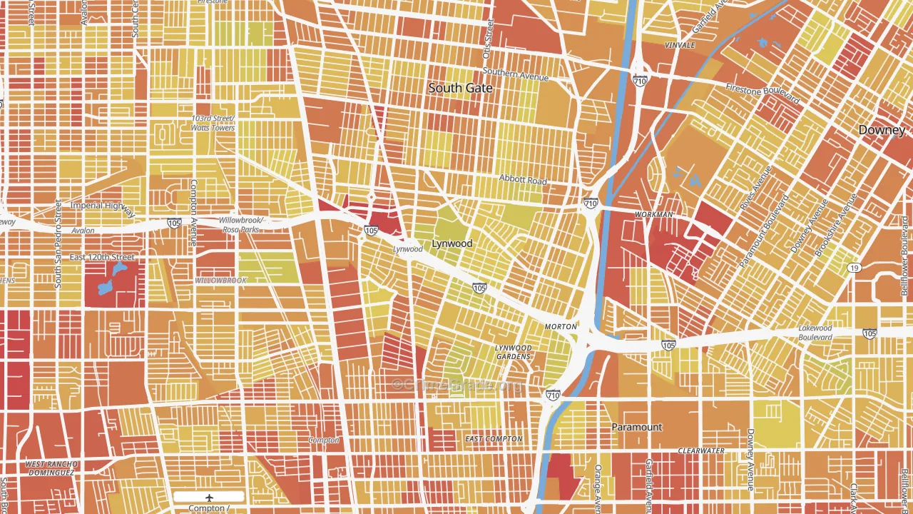 90262, CA Map of Vehicle Theft Rates
