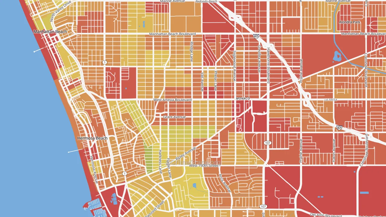 90278, CA Map of Vehicle Theft Rates