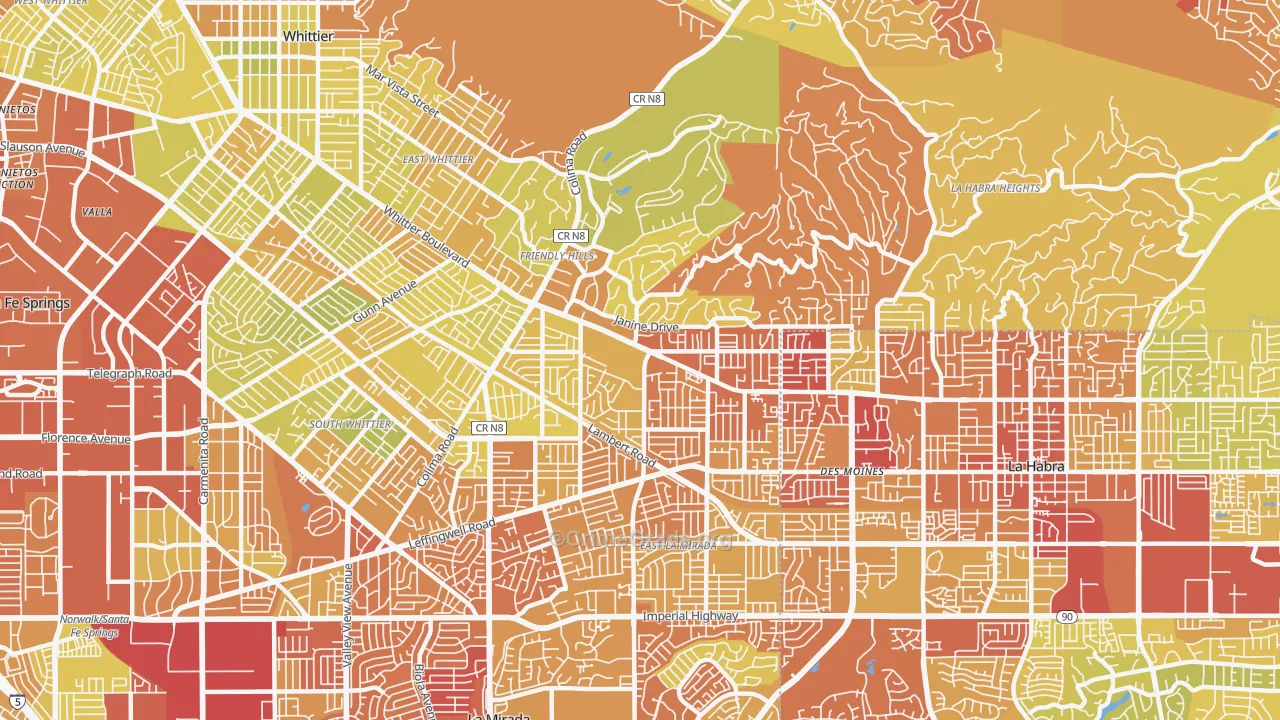 90603, CA Map of Vehicle Theft Rates