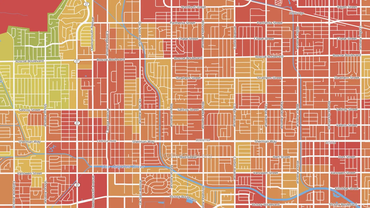 91306, CA Map of Vehicle Theft Rates