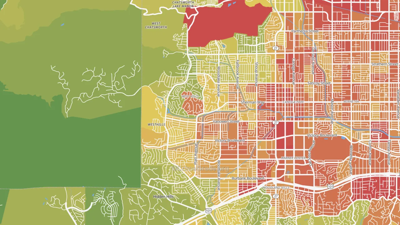 91307, CA Map of Vehicle Theft Rates