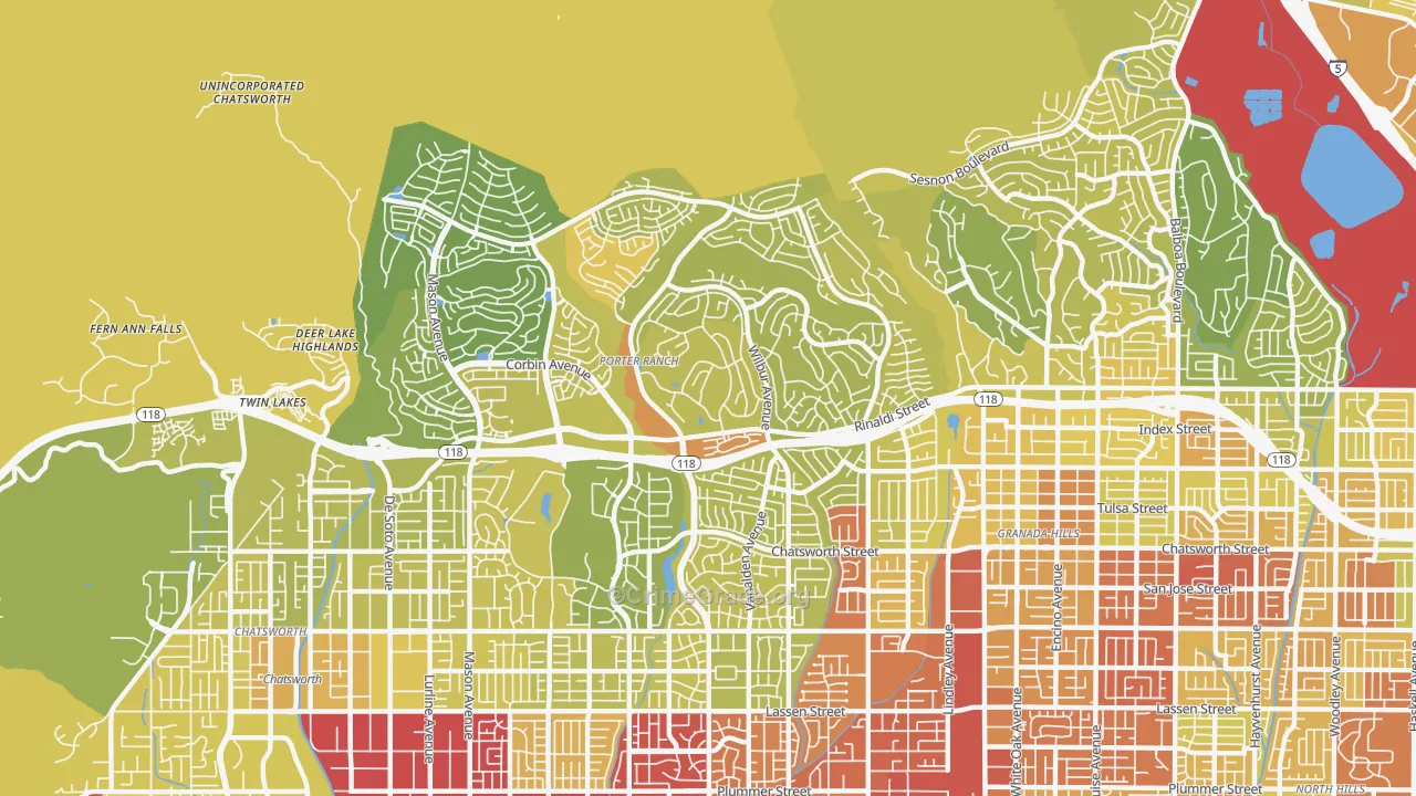 91326, CA Map of Vehicle Theft Rates