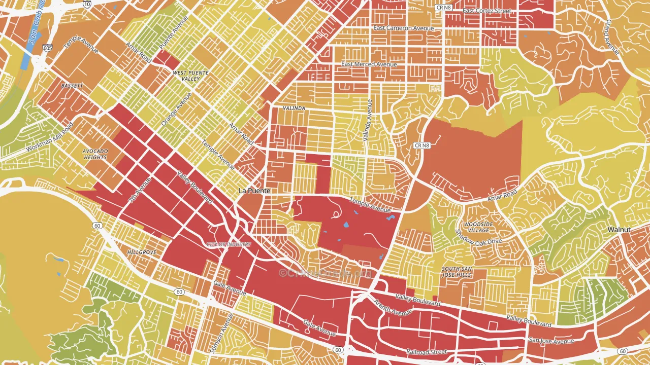 91744, CA Map of Vehicle Theft Rates