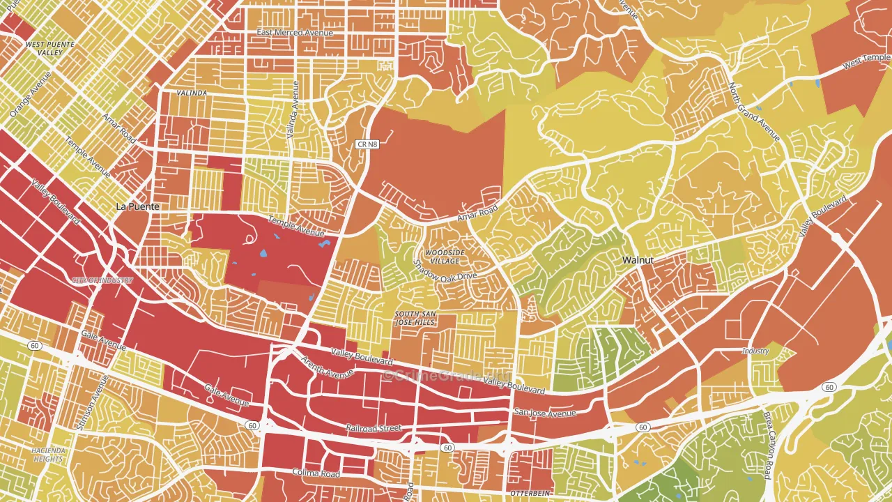 91792, CA Map of Vehicle Theft Rates