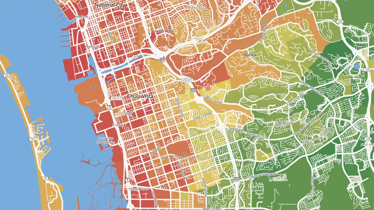 91910, CA Map of Vehicle Theft Rates