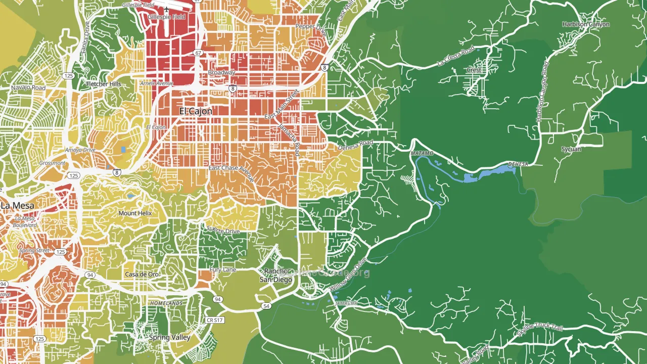 92019, CA Map of Vehicle Theft Rates