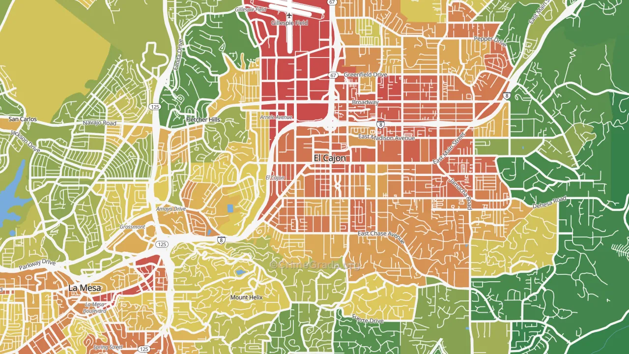 92020, CA Map of Vehicle Theft Rates