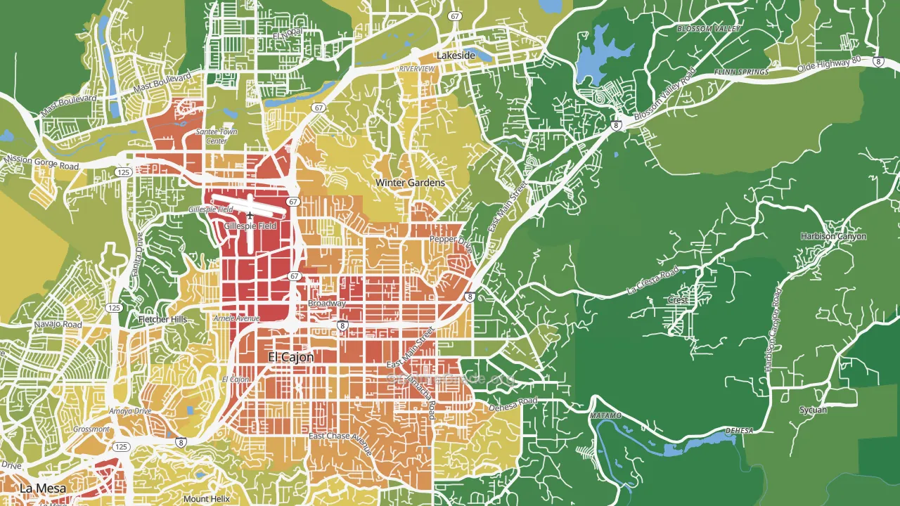 92021, CA Map of Vehicle Theft Rates