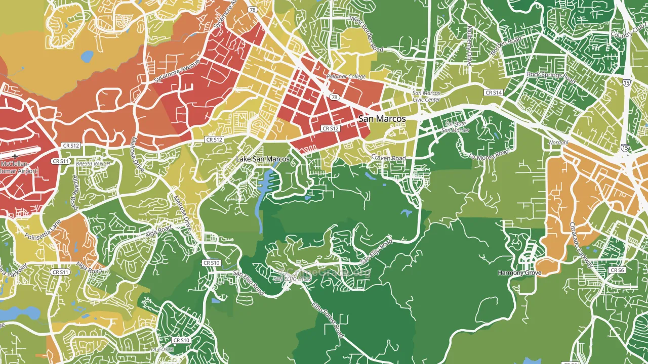 92078, CA Map of Vehicle Theft Rates