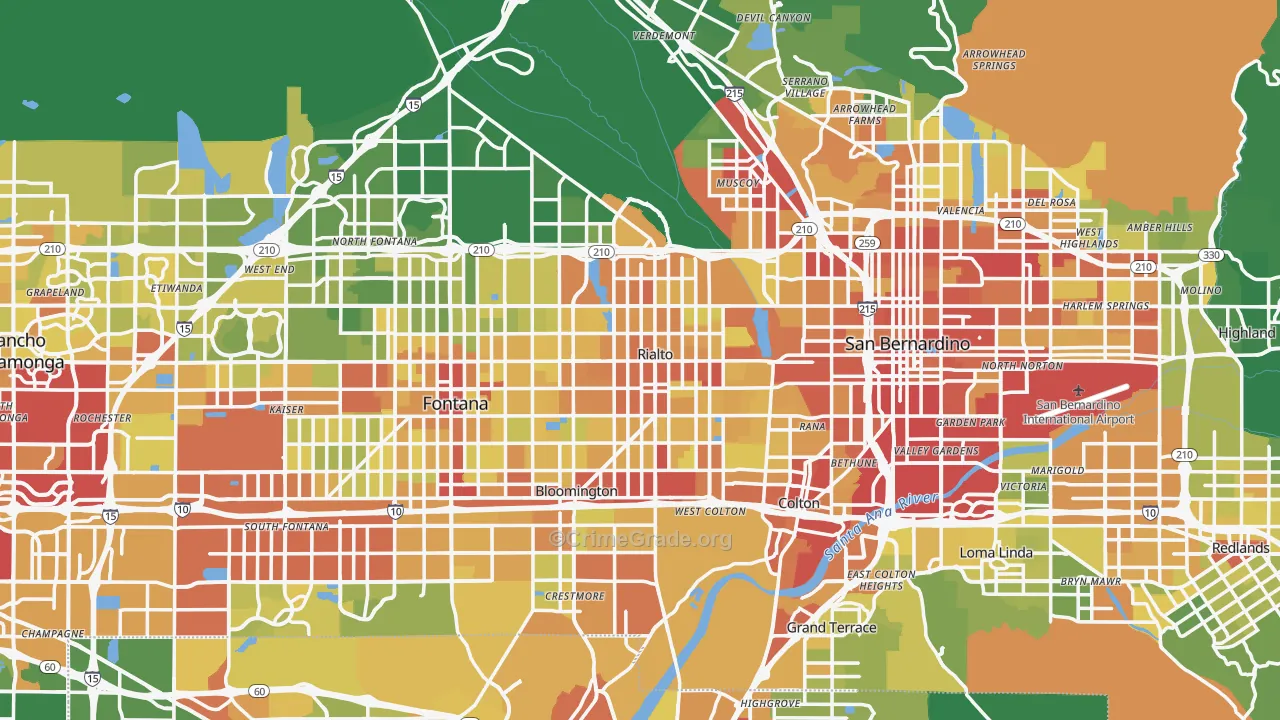 92376, CA Map of Vehicle Theft Rates