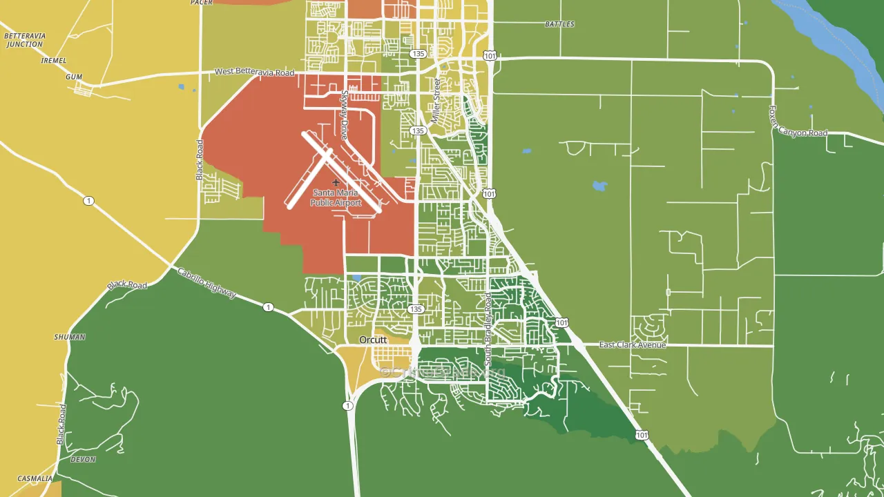 93455, CA Map of Vehicle Theft Rates