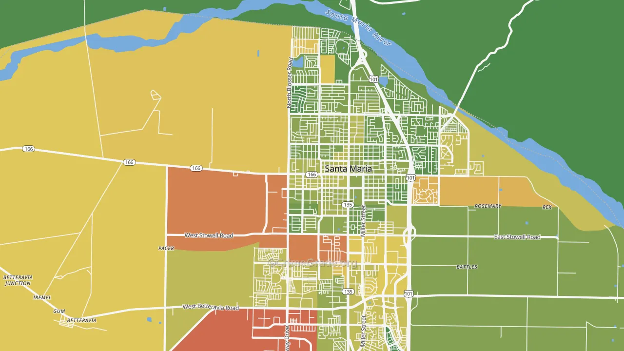 93458, CA Map of Vehicle Theft Rates