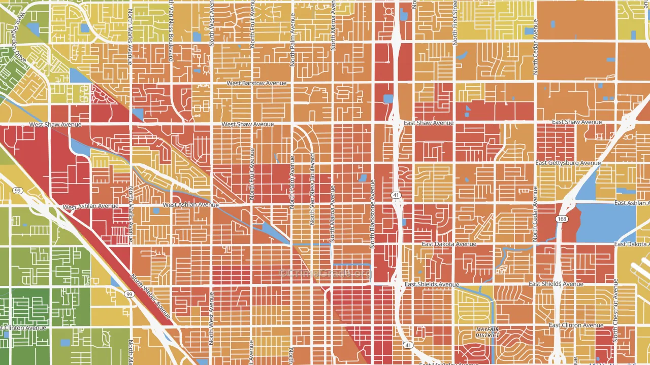 93704, CA Map of Vehicle Theft Rates