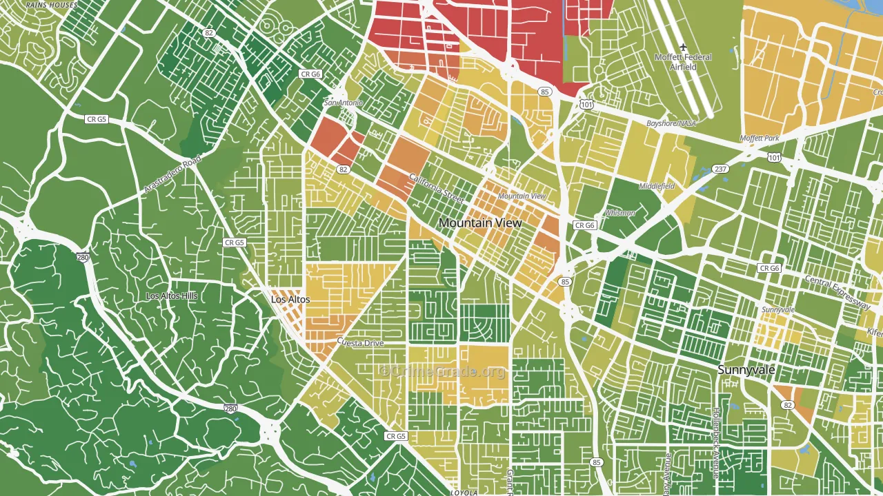 94040, CA Map of Vehicle Theft Rates