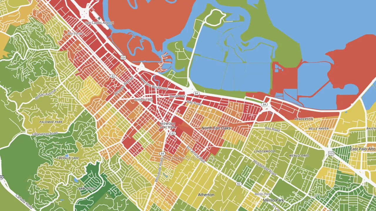 94063, CA Map of Vehicle Theft Rates