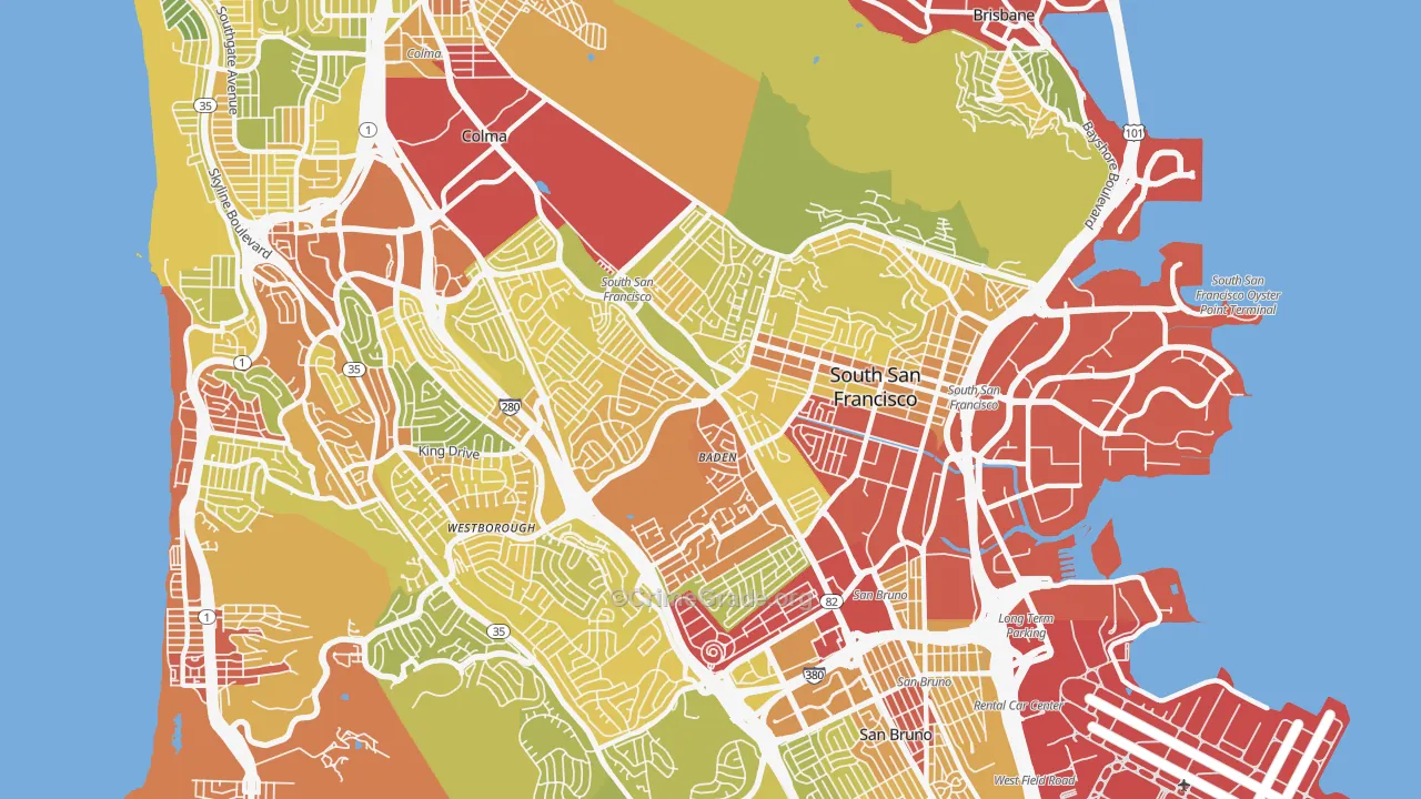 94080, CA Map of Vehicle Theft Rates