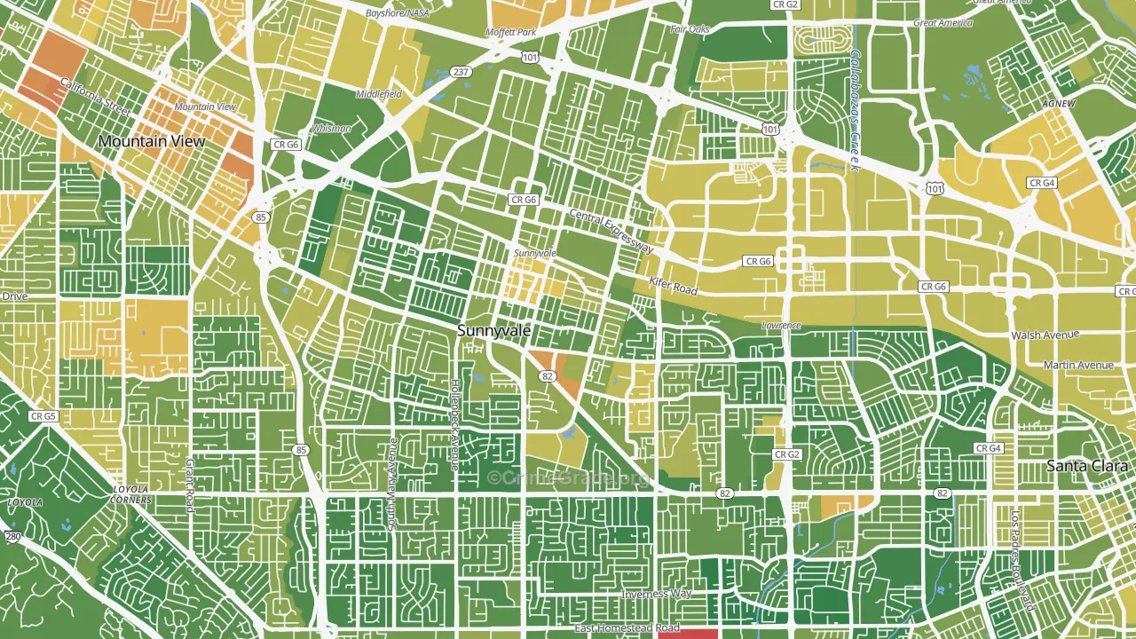 94086, CA Map of Vehicle Theft Rates