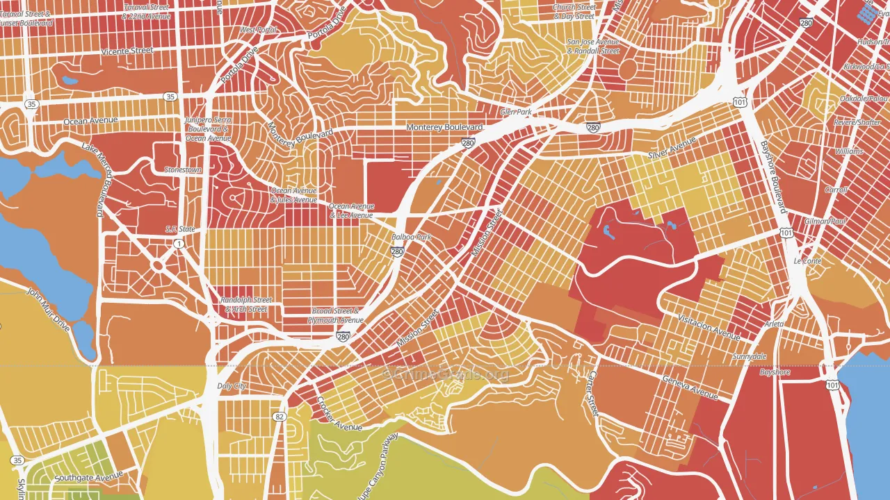 94112, CA Map of Vehicle Theft Rates