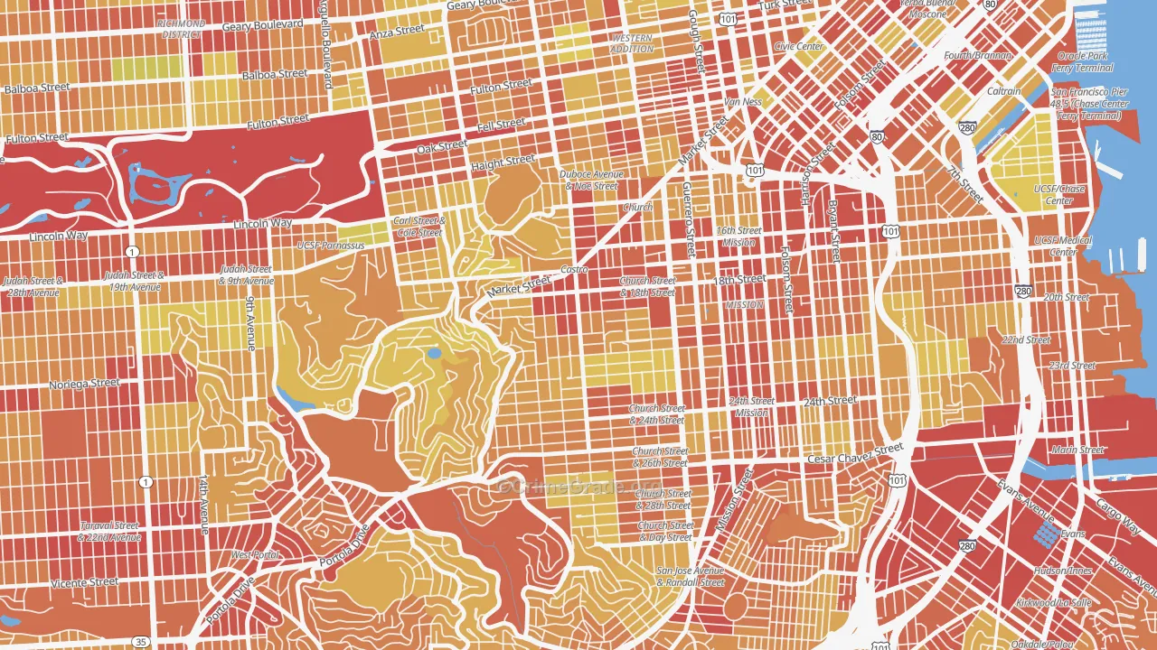 94114, CA Map of Vehicle Theft Rates