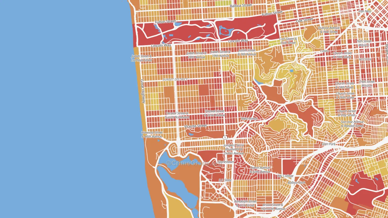 94116, CA Map of Vehicle Theft Rates