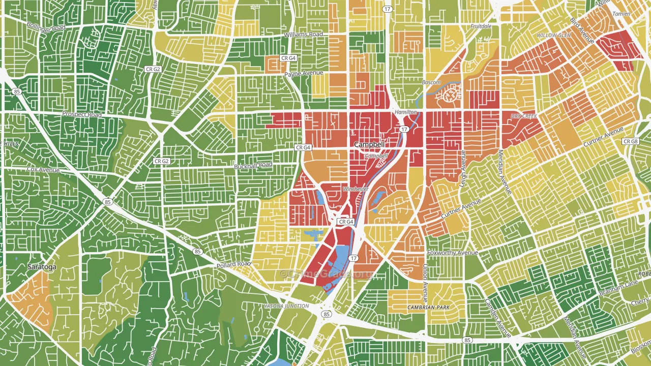 95008, CA Map of Vehicle Theft Rates