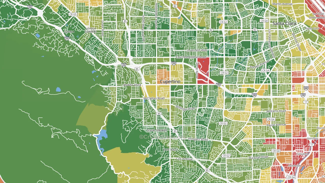 95014, CA Map of Vehicle Theft Rates