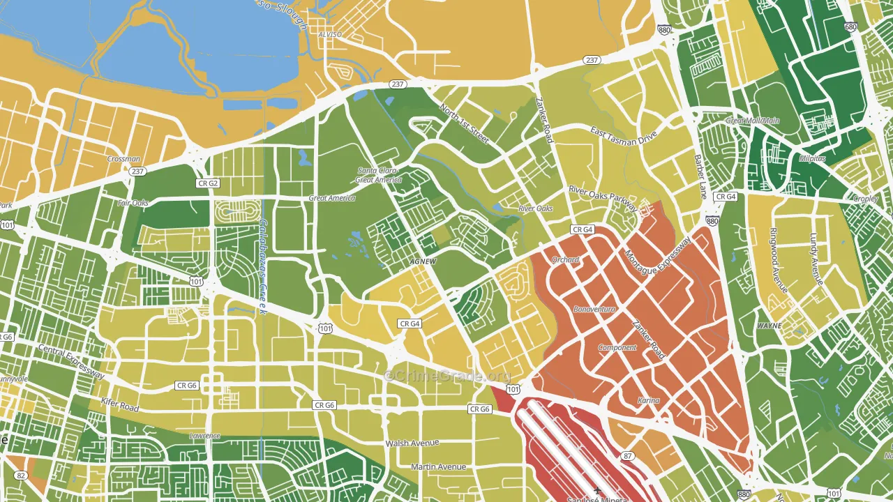95054, CA Map of Vehicle Theft Rates
