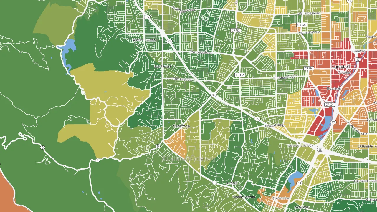 95070, CA Map of Vehicle Theft Rates