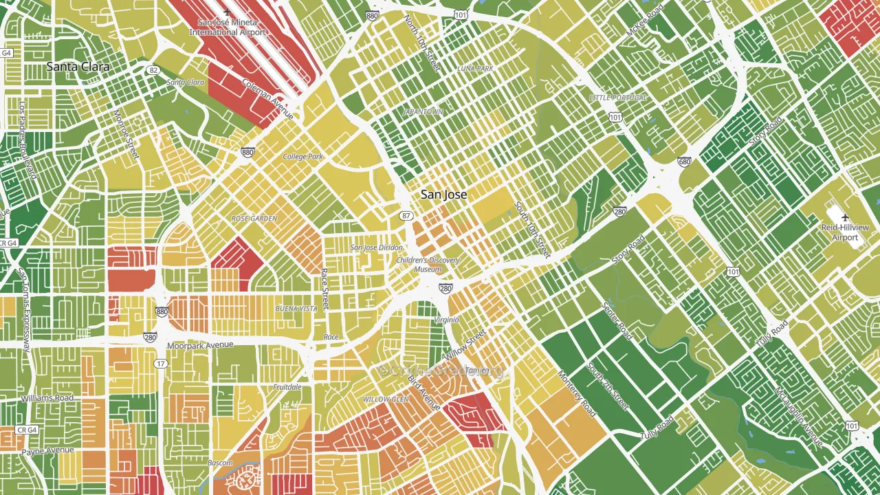 95110, CA Map of Vehicle Theft Rates