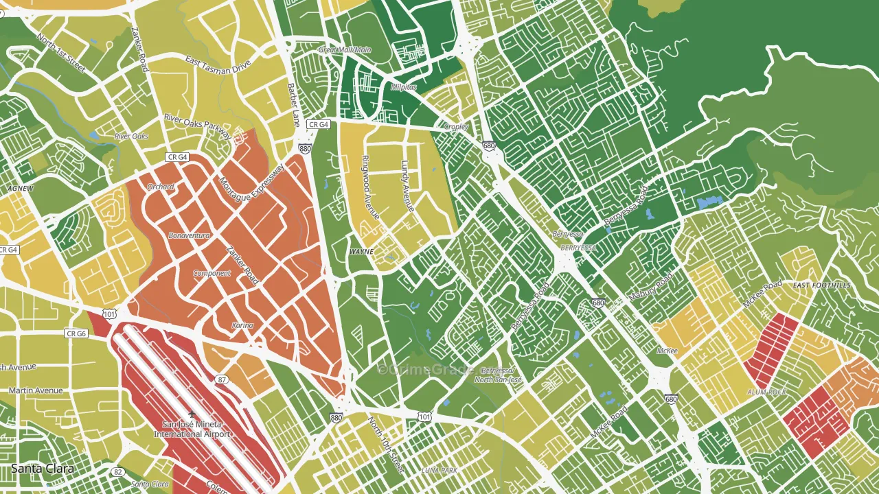 95131, CA Map of Vehicle Theft Rates